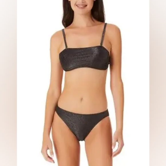 NWT, California Waves Black Metallic Shine Bandeau Top - Picture 9 of 11